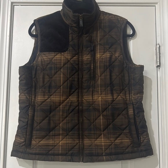 Lauren Ralph Lauren Brown Plaid Quilted Vest with Corduroy Accents | Siz… - Picture 1 of 8